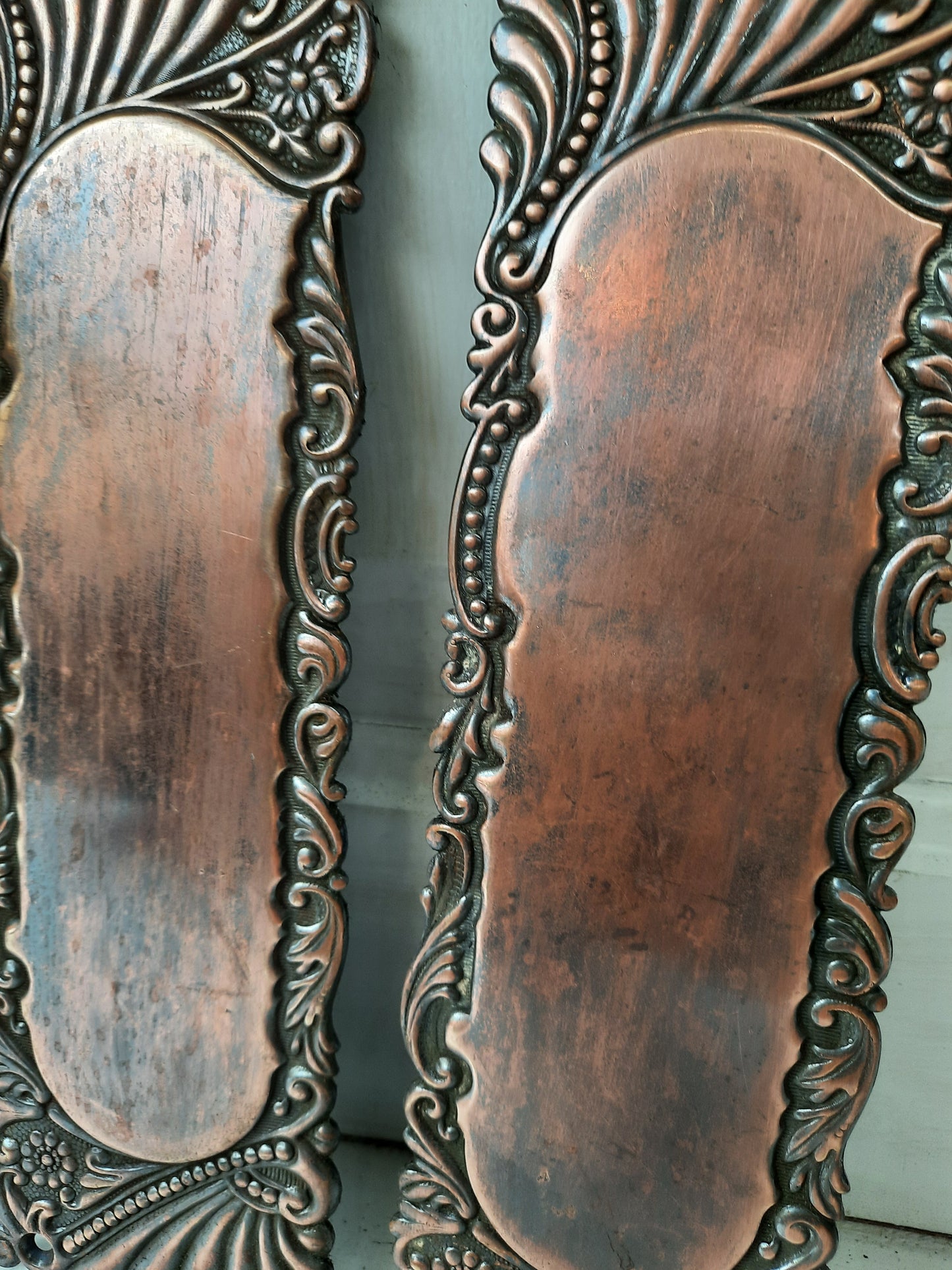 Antique Pair of Roanoke Pattern Push Plates, Swinging or Butler Door Plates 091612