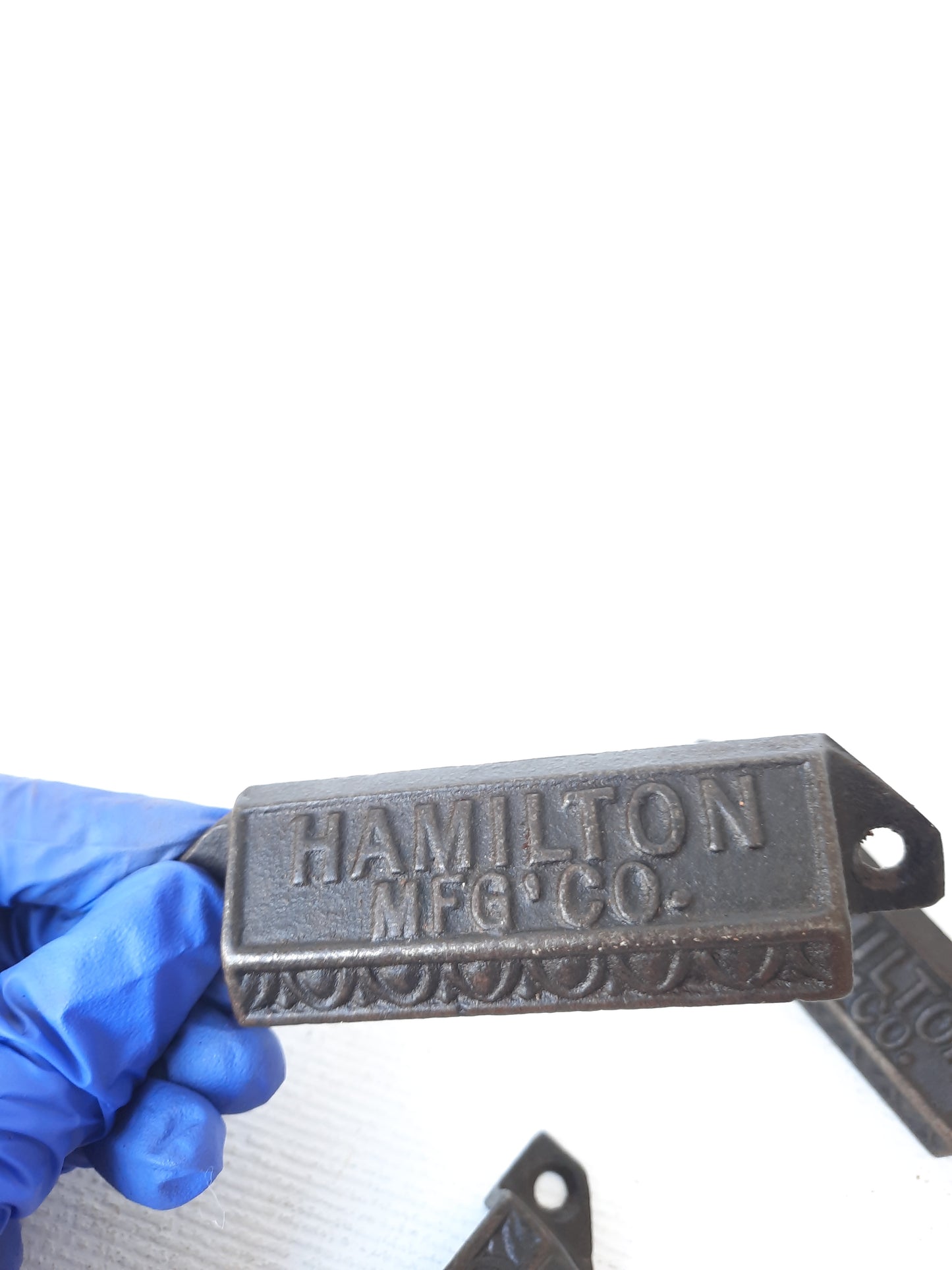 Three "Hamilton" Cast Iron Type Setter Drawer Pulls or Handles