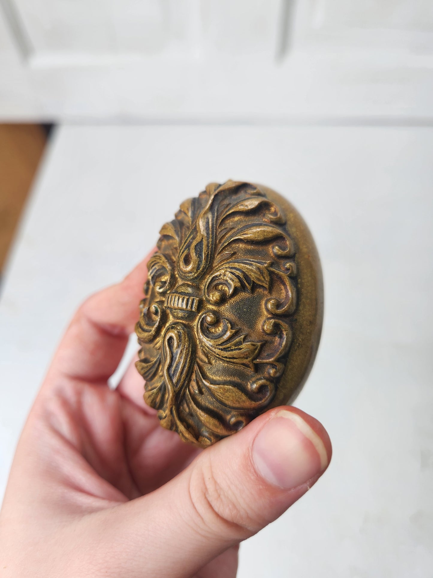 Oval Pavia Design Doorknob by Corbin Hardware, Antique Oval Bronze Knob c. 1905 092105