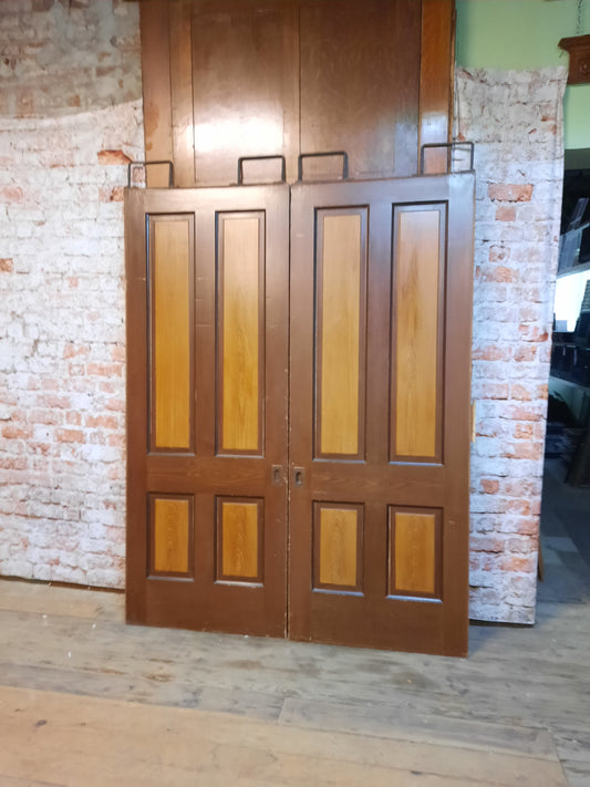 64" Pair of Antique Oak and Pine Pocket Doors, Victorian Era Double Sliding Pocket Doors 092603