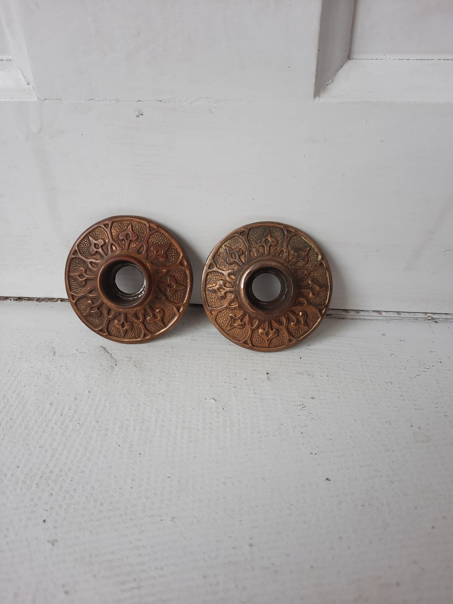 Antique Bronze Eastlake Design Rosettes, Doorknob Collar Rosette Backplates 092612