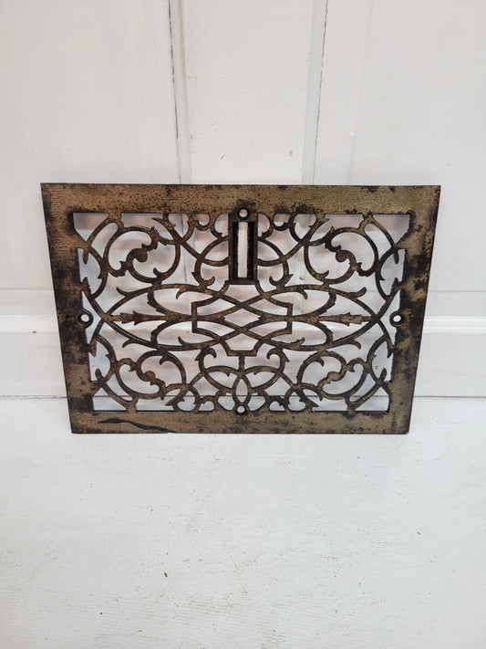 10 x 14 Scroll Design Antique Cast Iron Vent Cover, Floor or Wall Metal Register Grate #092703