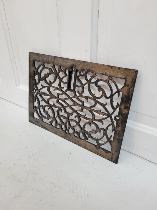 10 x 14 Scroll Design Antique Cast Iron Vent Cover, Floor or Wall Metal Register Grate #092703