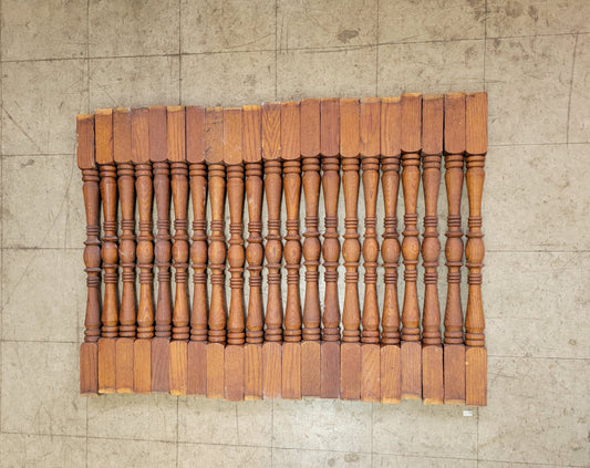 21 Matching Antique Stair Spindles, Set of 21 Turned Wood Staircase Balusters #092702