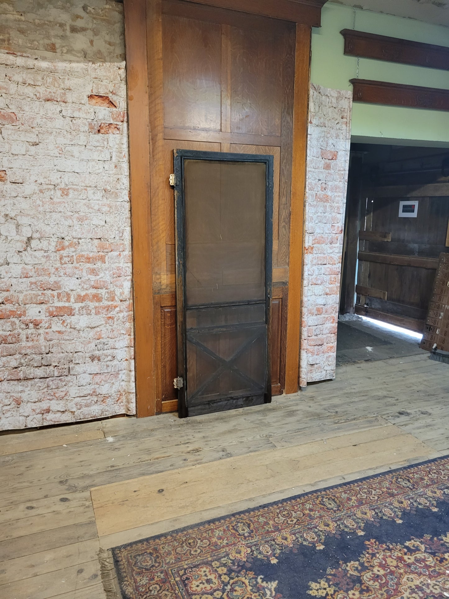 Fancy Antique Screen Door, Salvaged Farmhouse Screen Door with Gingerbread Woodwork 092705