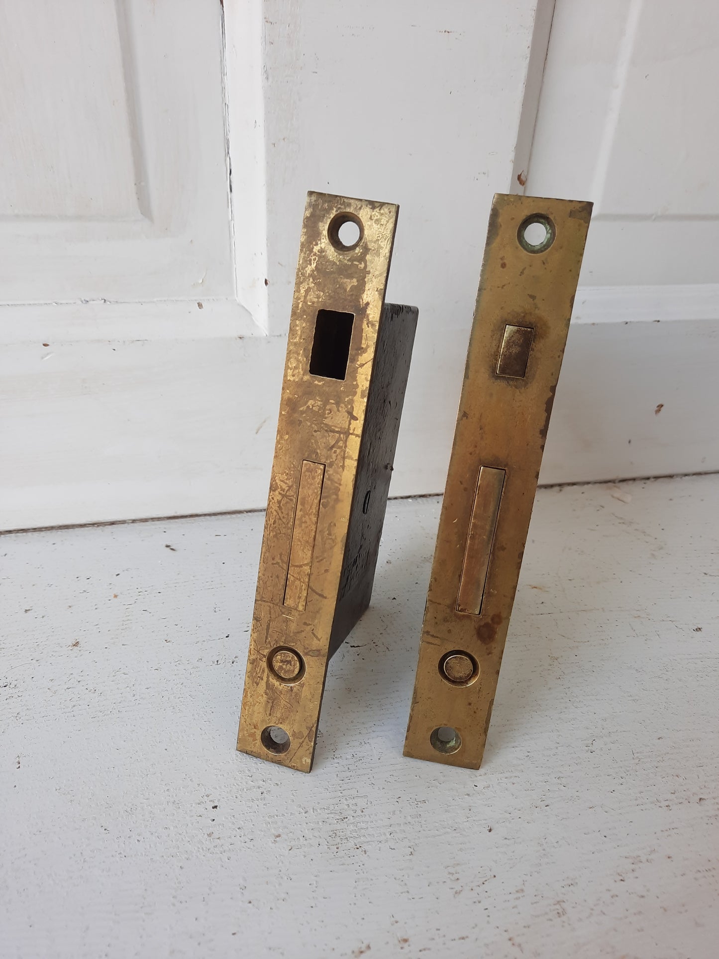 Antique Double Pocket Door Lock Set of Mortise Locks, Rolling or Sliding Door Locks Set 092801