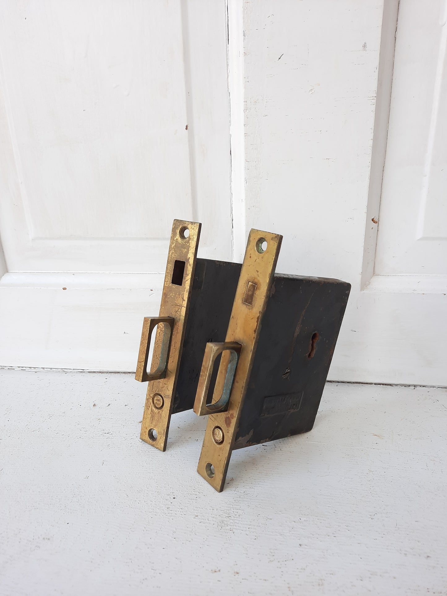 Antique Double Pocket Door Lock Set of Mortise Locks, Rolling or Sliding Door Locks Set 092801
