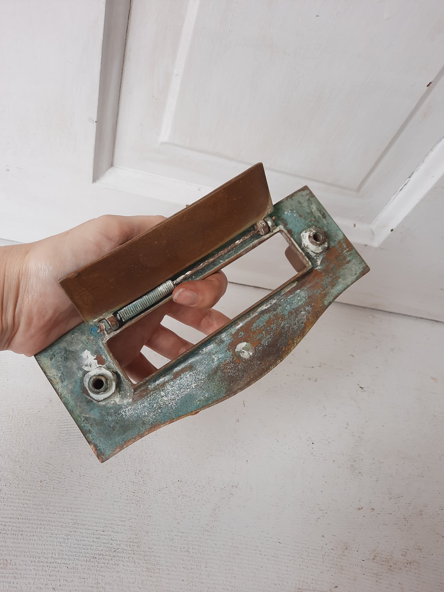 Vintage Bronze Letter Slot Set with Door Knocker, Vintage Mail Letter Slot 092808