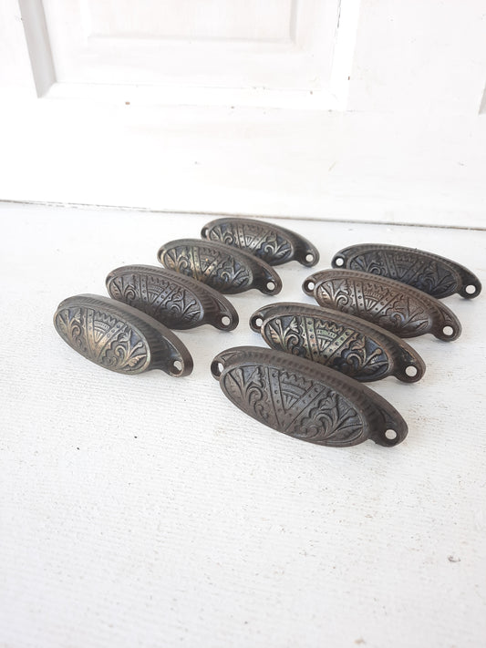 Set of 8 Antique Eastlake Drawer Pulls, Antique Cast Iron Furniture or Apothecary Handles, 100306