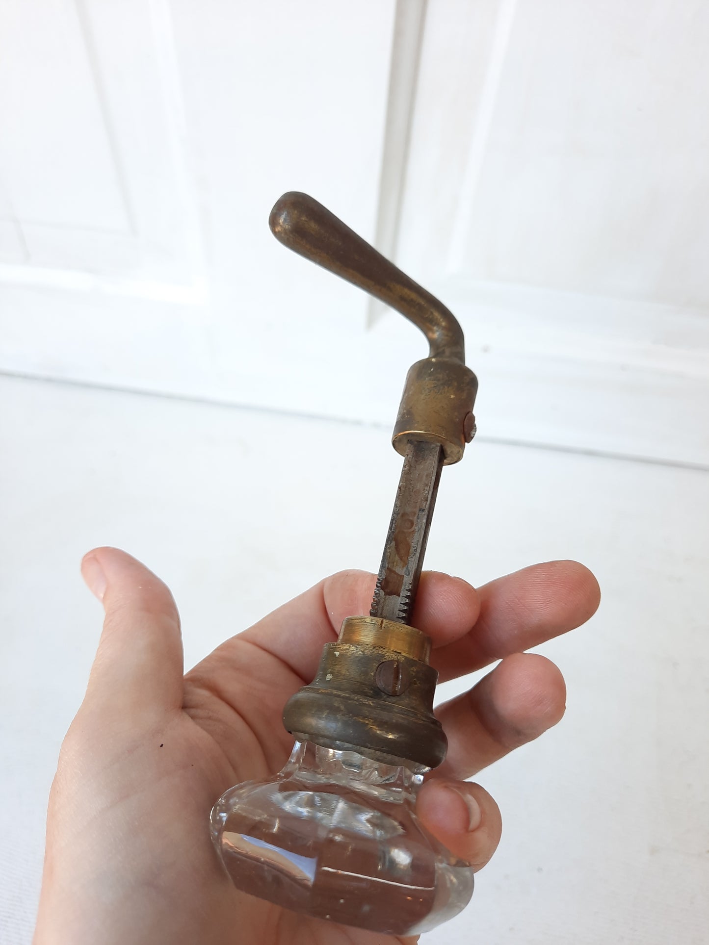 Antique Brass and Glass Closet Door Knob and Handle Set, 100515