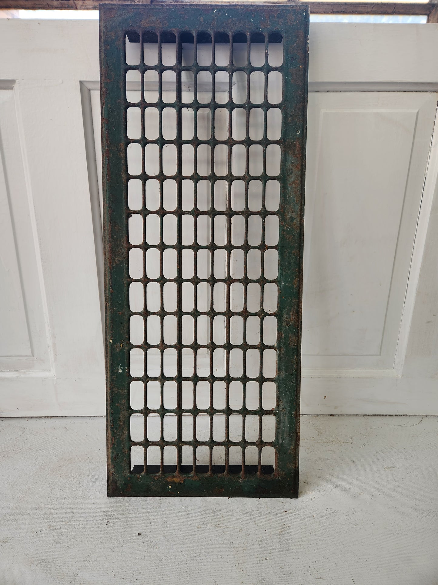 11 5/8 x 28 Vintage Stamped Steel Floor Grate, Vintage Metal Narrow Vent Cover, Architecture Salvage 101204