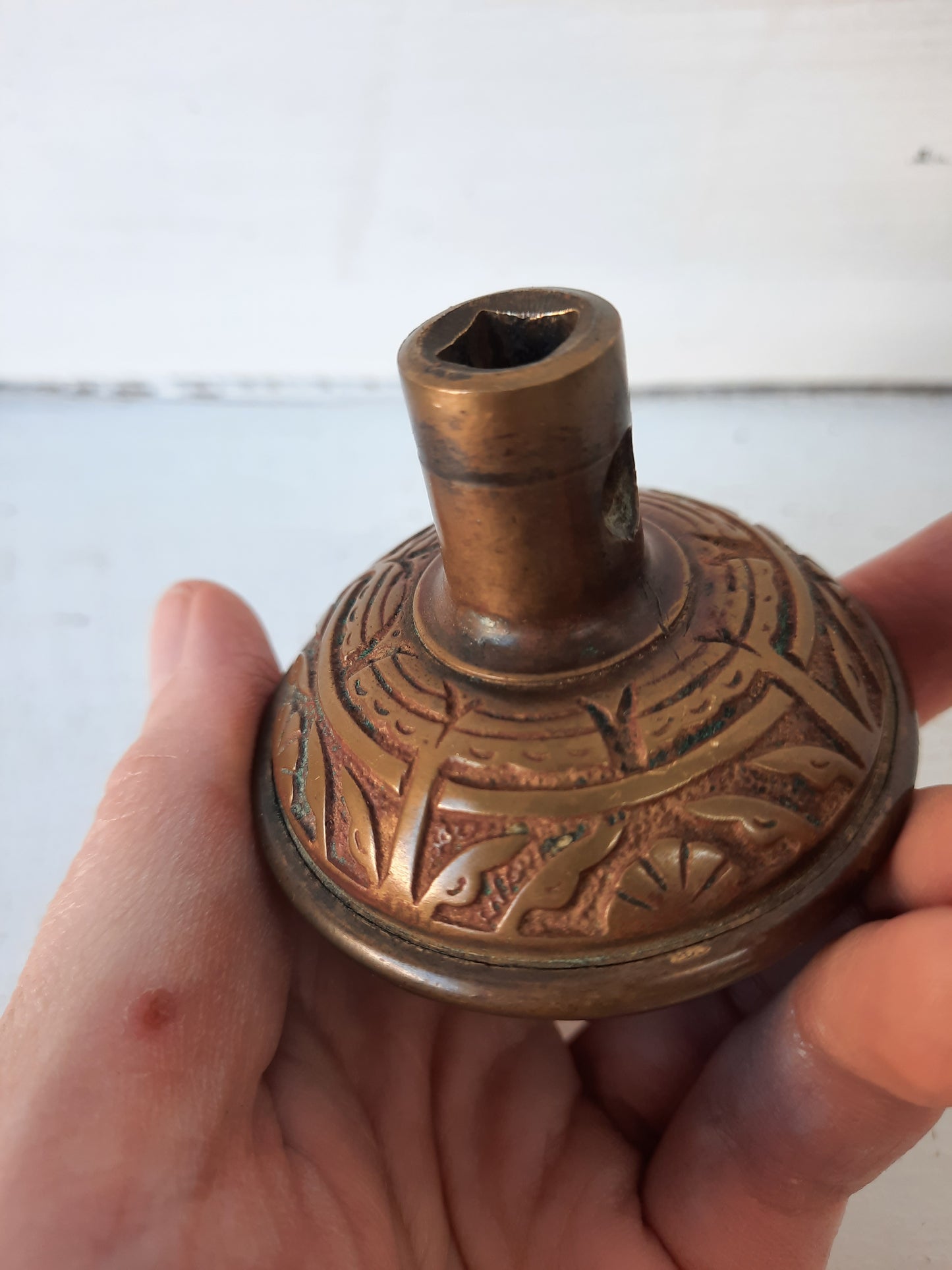 Antique Eastlake Victorian Era Bronze Knob, 1800s Doorknob, Geometric Design, 101211