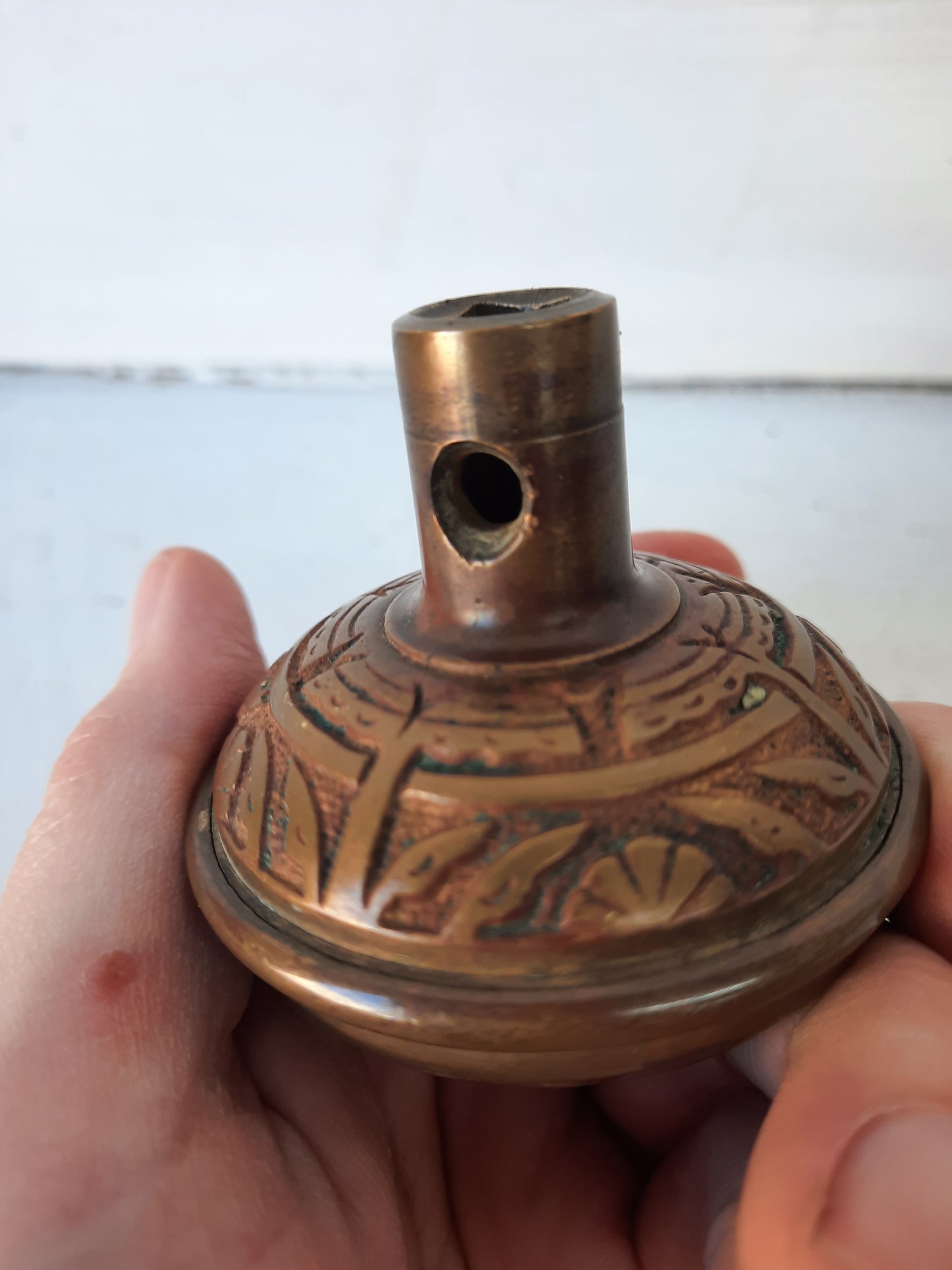Antique Eastlake Victorian Era Bronze Knob, 1800s Doorknob, Geometric Design, 101211