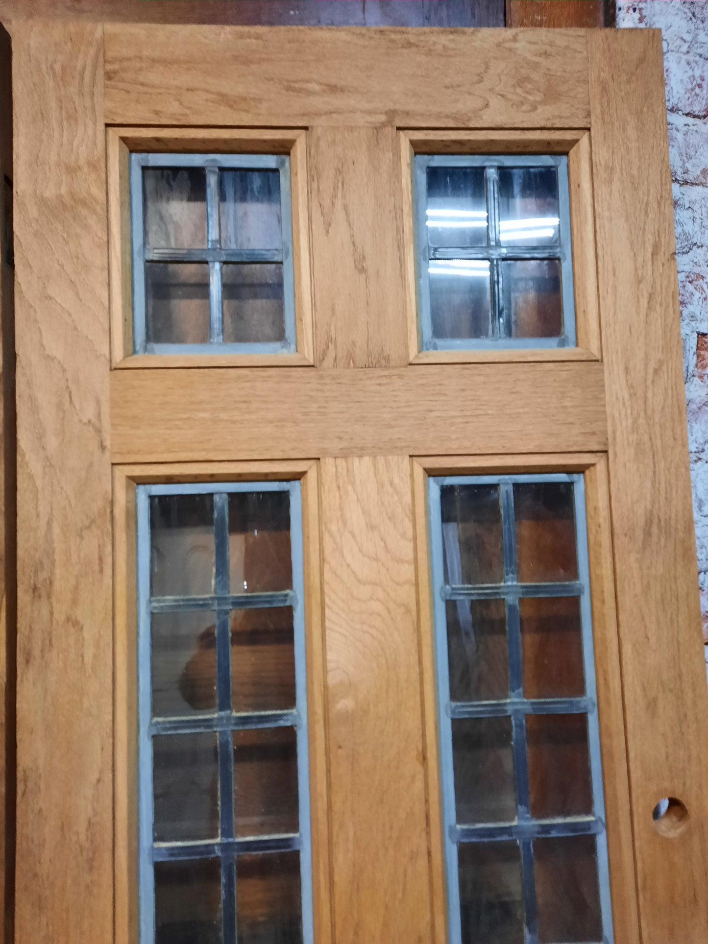 Antique Double Doors with Leaded Glass Windows, Swinging Door Set Pair of Vintage Doors, Architecture Salvage 101701