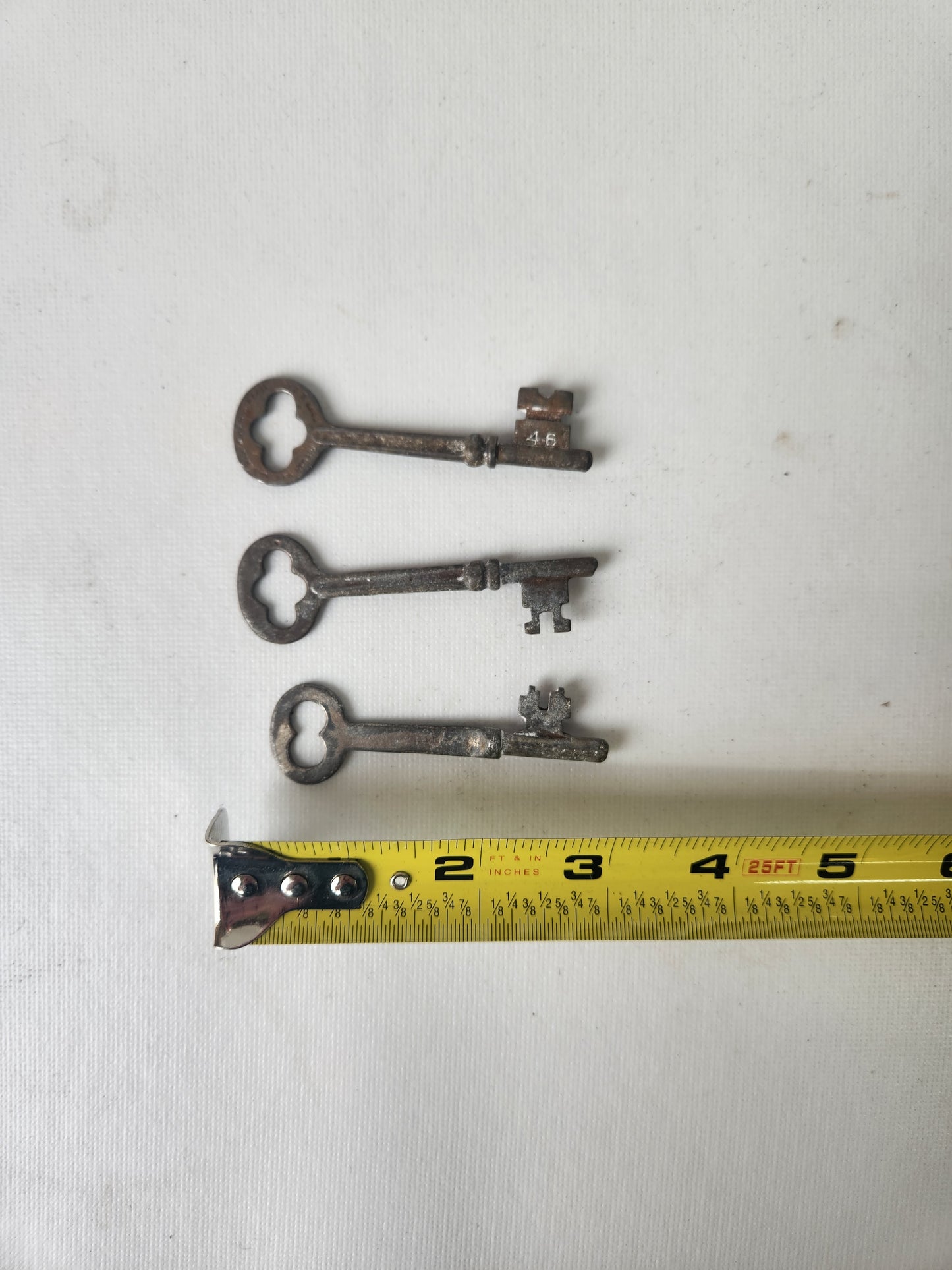 Three Antique Door Skeleton Keys, Vintage Silver Door Keys 102604