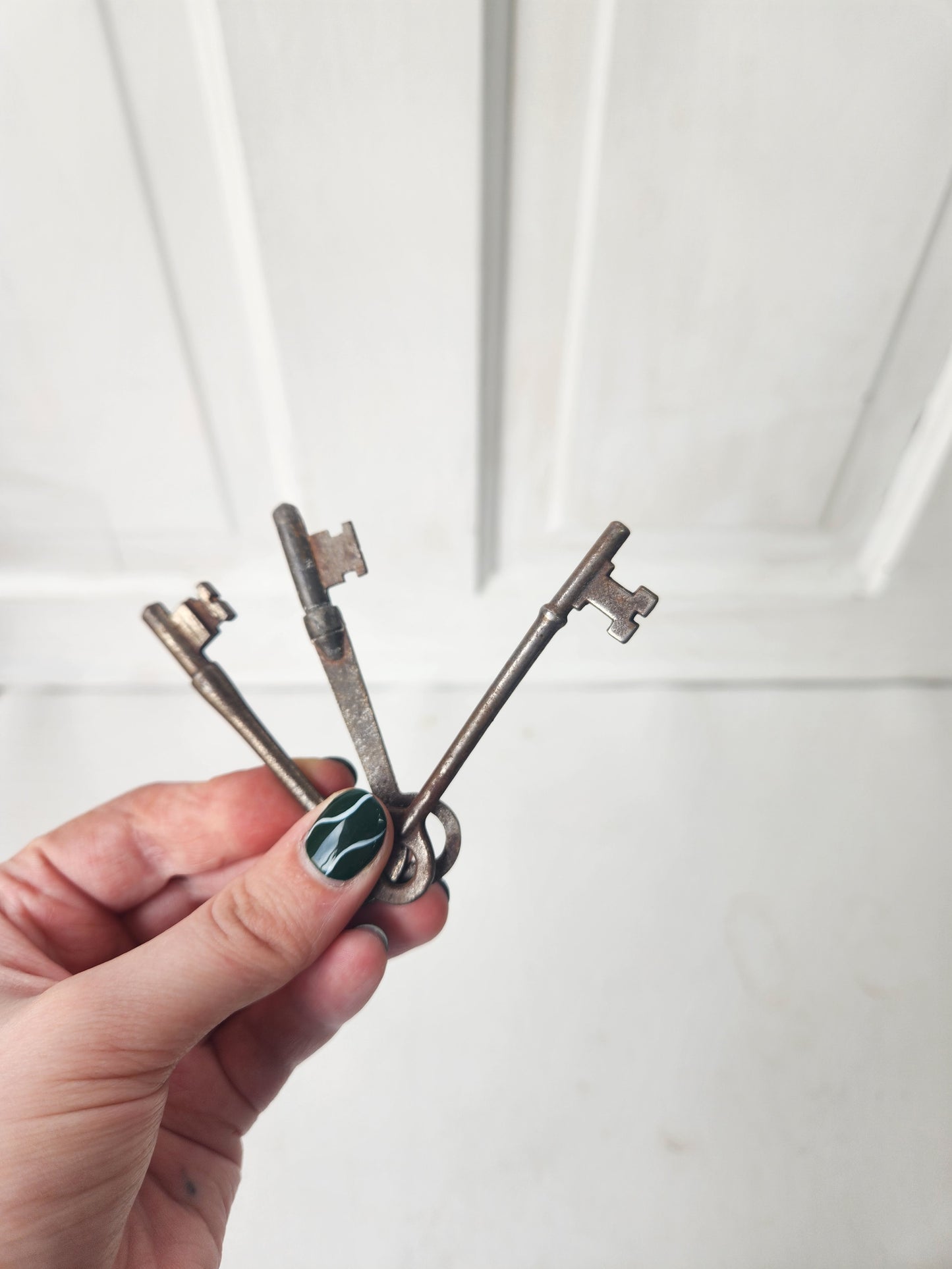 Set of Three Salvaged Vintage Keys, Antique Skeleton Key Set 102606
