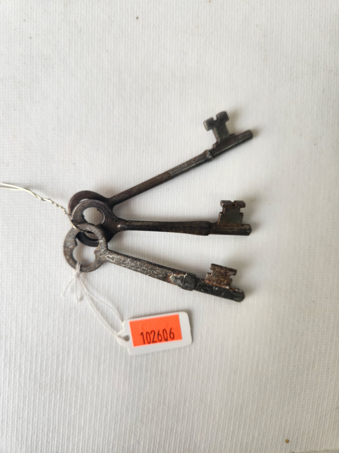 Set of Three Salvaged Vintage Keys, Antique Skeleton Key Set 102606