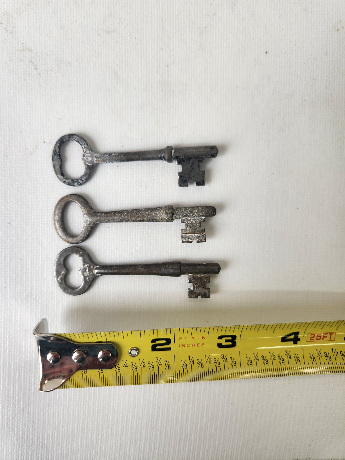 Three Salvaged Vintage Keys, Antique Skeleton Key Set 102607