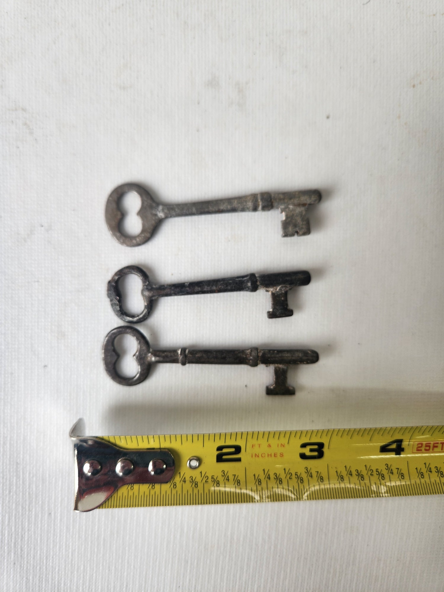 Three Salvaged Vintage Keys, Antique Skeleton Key Set 102608