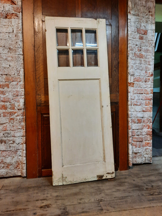 32" Antique Solid Wood Swinging Door, Early 1900s Butler or Pivoting Door with Glass 110410