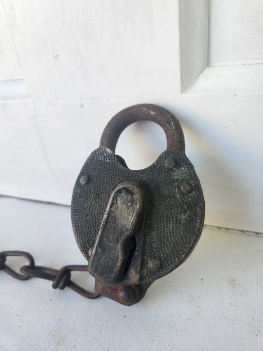 Antique Yale Railroad Lock, Bronze and Iron Large Padlock for Railroad System 110411