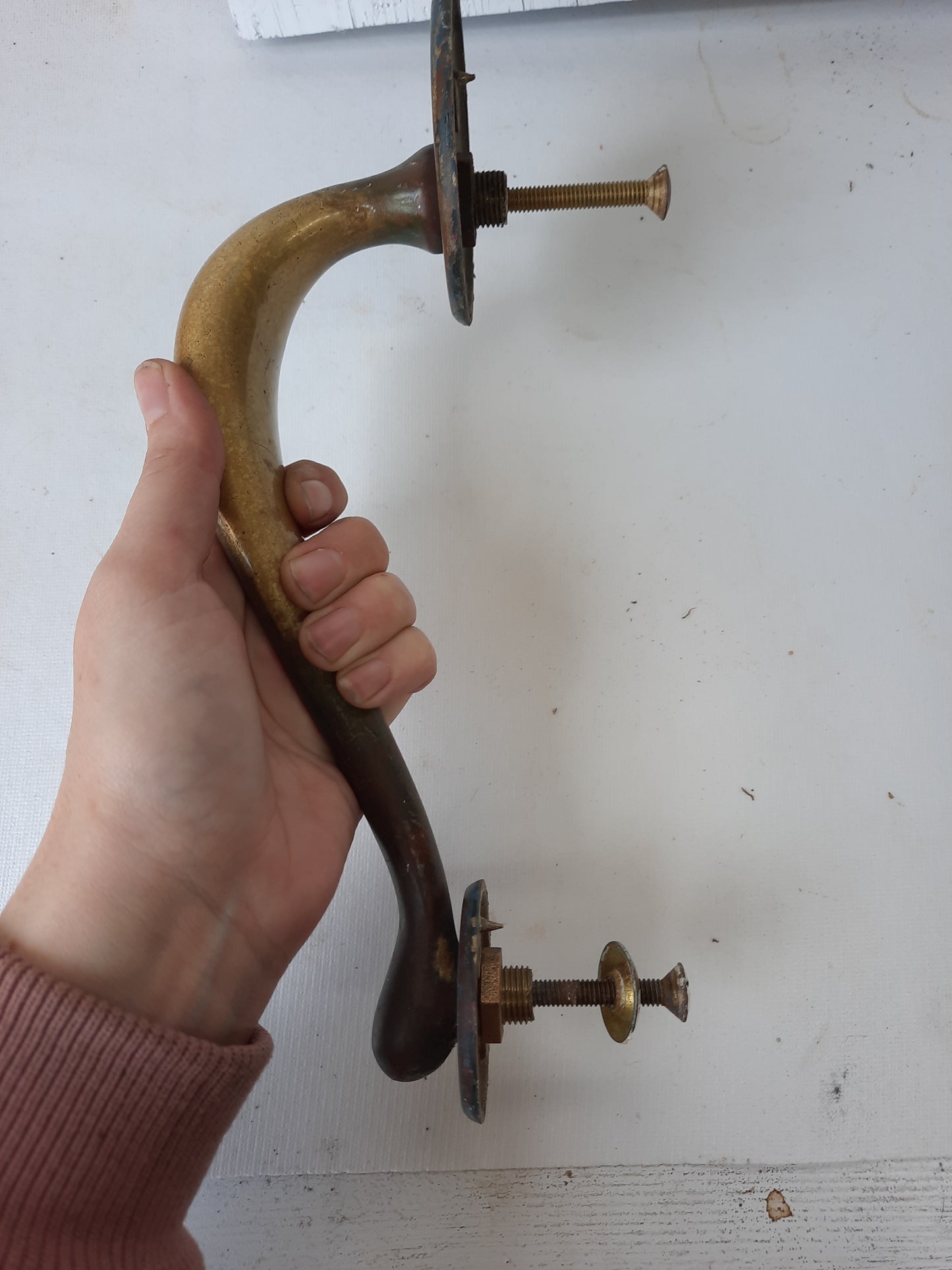 Pair of Solid Bronze or Brass Vintage Door Pulls, Vintage Bronze Door Handles