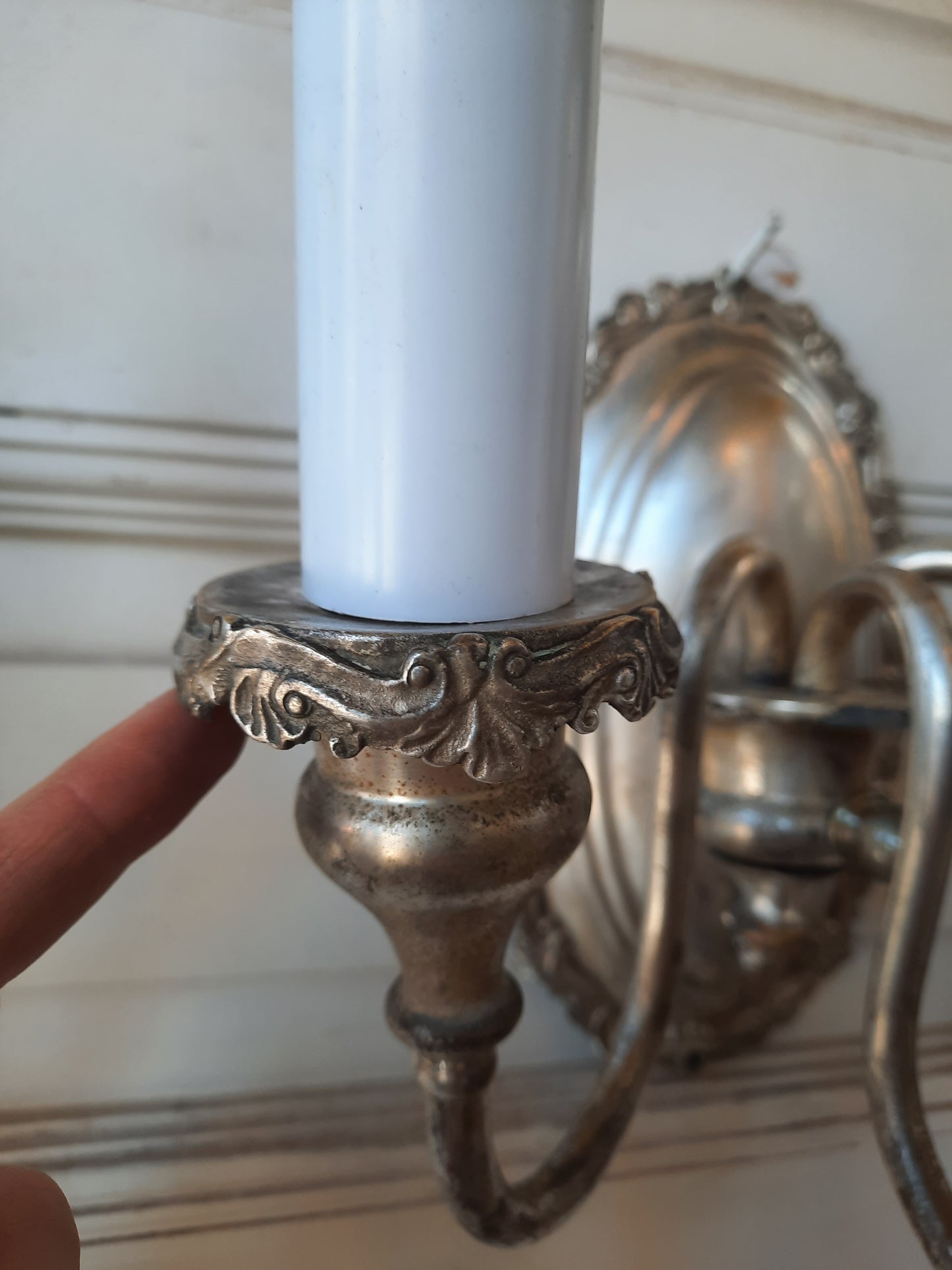 Pair of Silver Plated Antique Wall Sconces, Antique Silver Candle Wall Lights