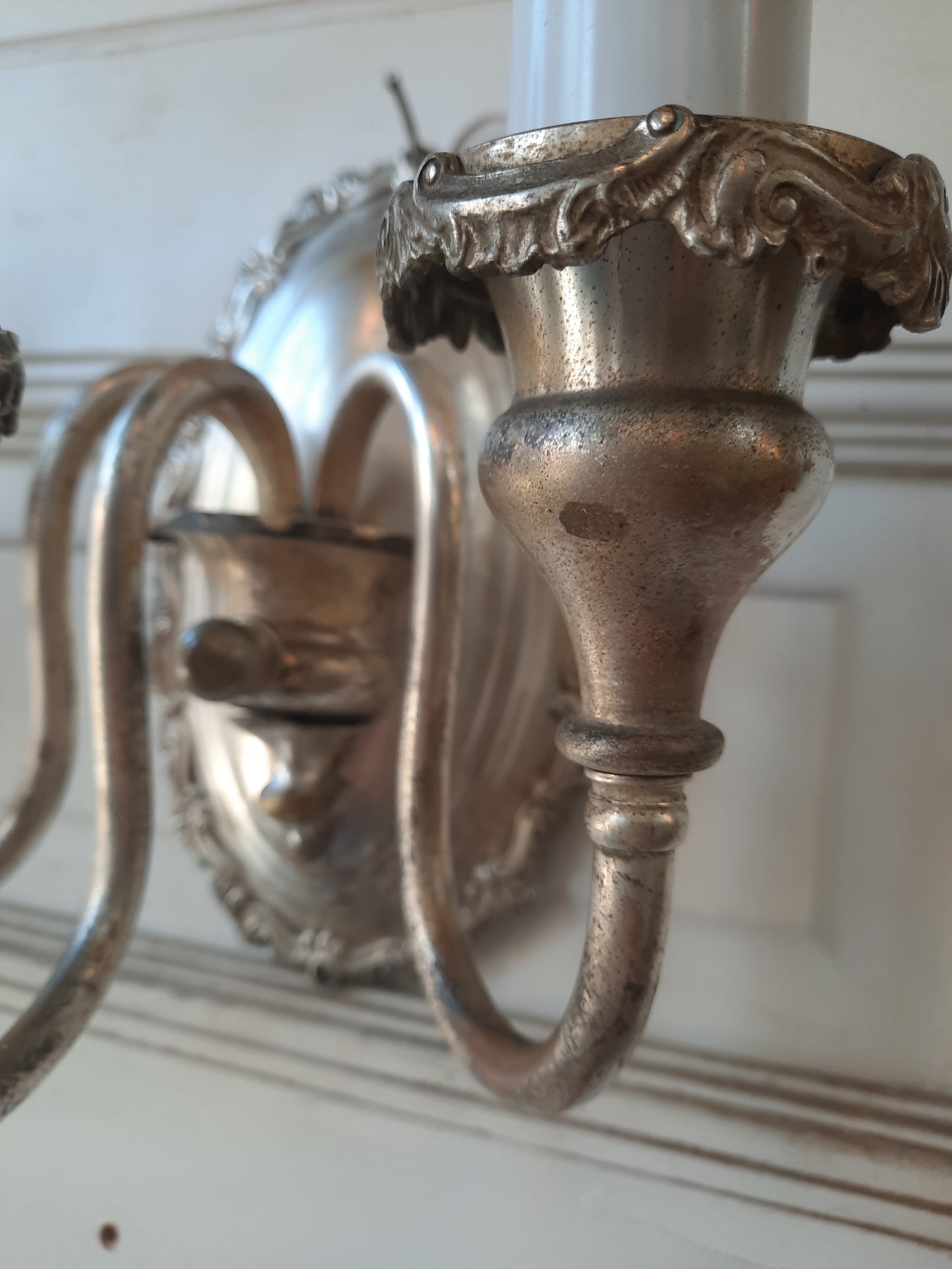 Pair of Silver Plated Antique Wall Sconces, Antique Silver Candle Wall Lights