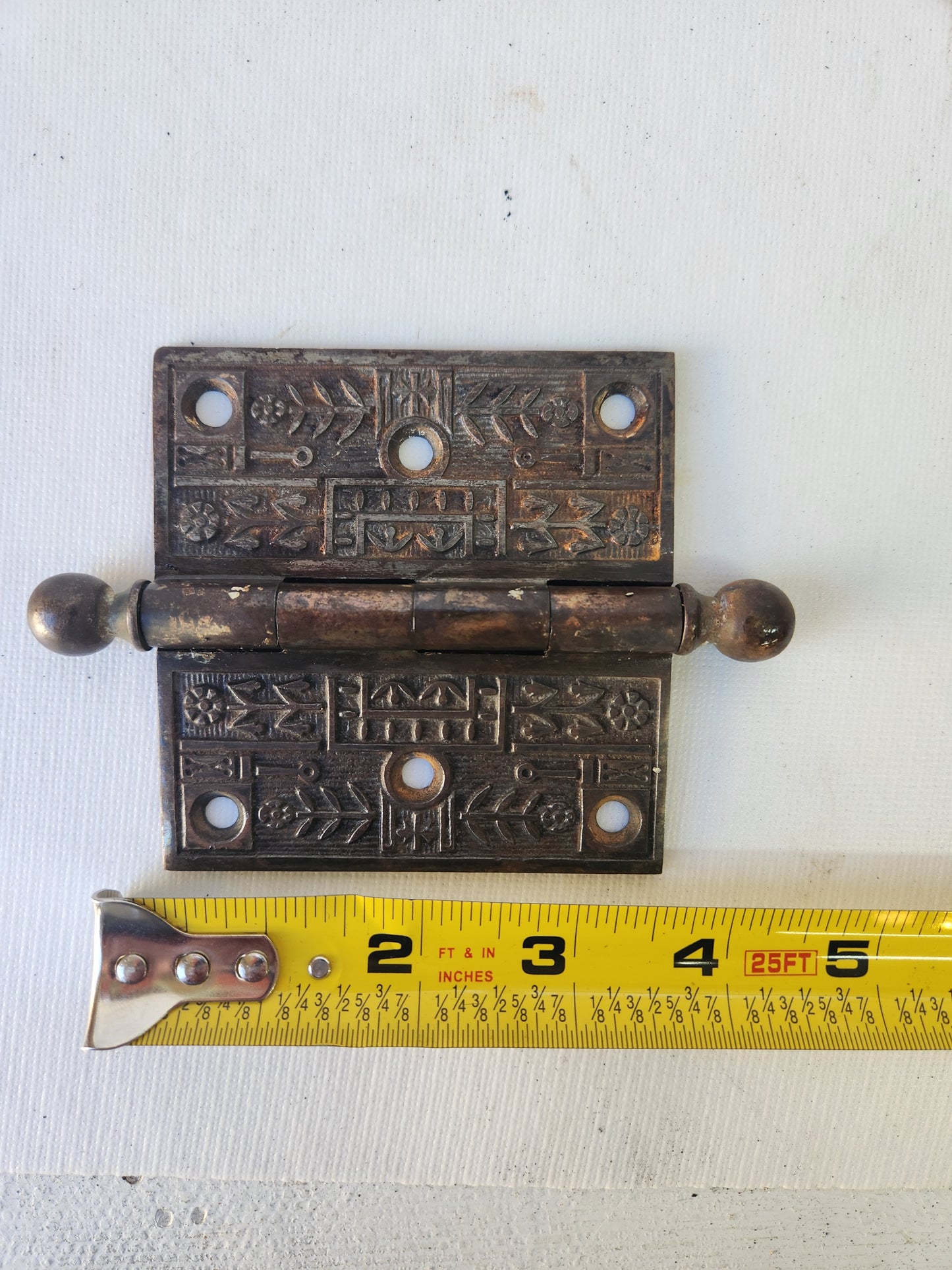 Four Eastlake 3 1/2" Antique Steeple Tip Hinges, Victorian Iron Ornate Pattern Door Hinges 110906