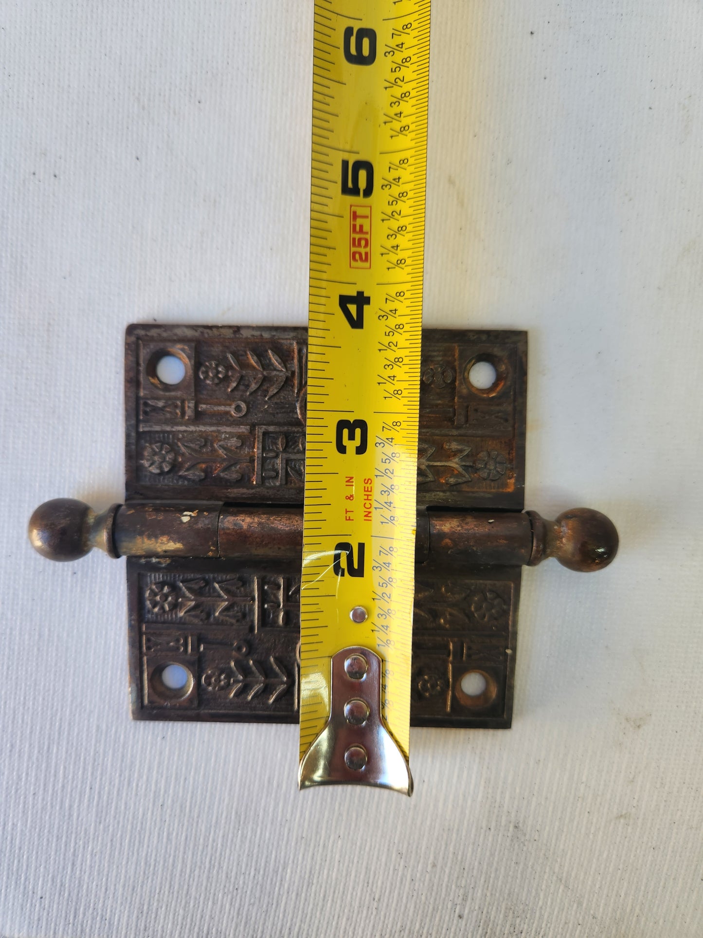 Four Eastlake 3 1/2" Antique Steeple Tip Hinges, Victorian Iron Ornate Pattern Door Hinges 110906