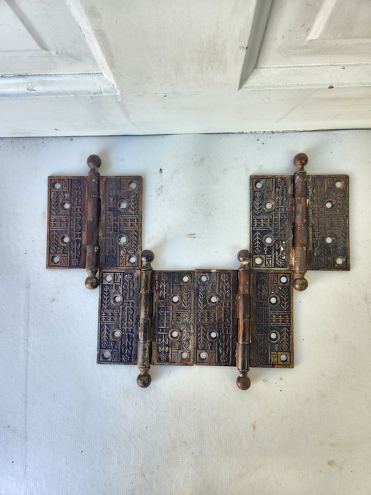 Set of Four 4" Victorian Iron Hinges, Fancy Antique Cast Iron Door Hinge 110907