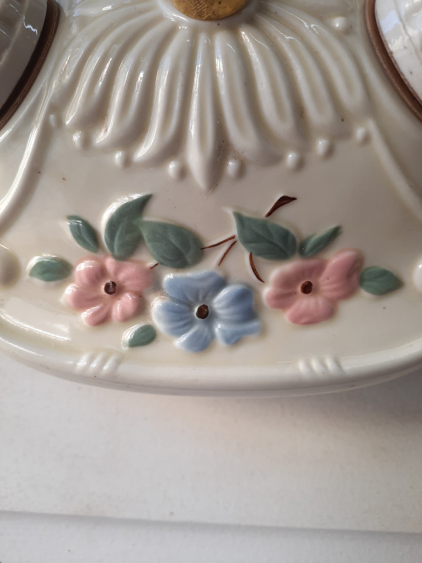 Blue and Pink Vintage Porcelier Light Fixture, Porcelain Pink and Blue Flower Fixture 111302