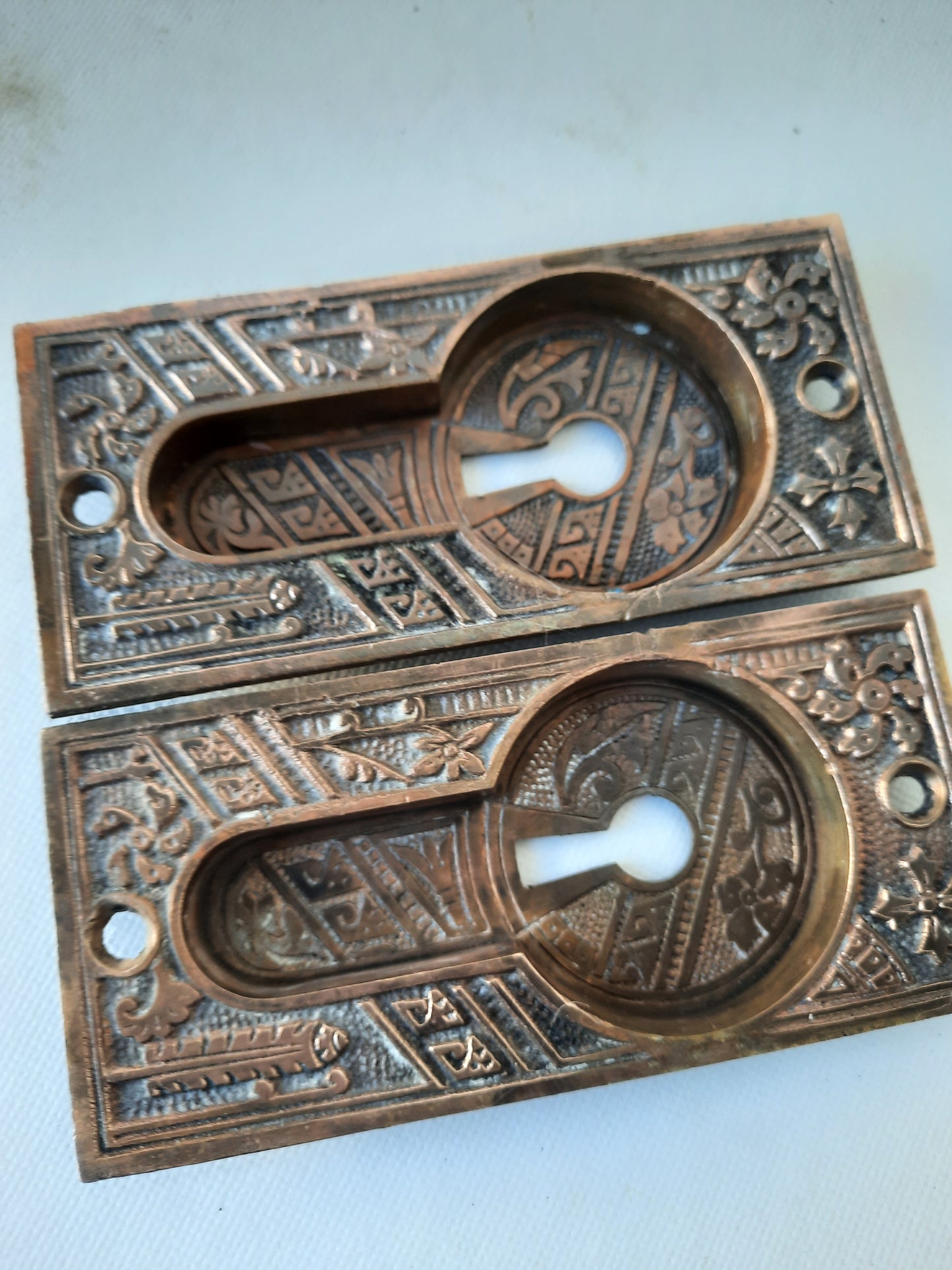 Antique Bronze Eastlake Pattern Pocket Door Pulls, Pocket Rolling Door Recessed Handles 111801