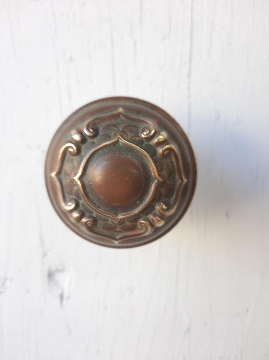 Pair of Antique Wrought Bronze Doorknob with Leaf Design, Victorian Door Knob Set 112803