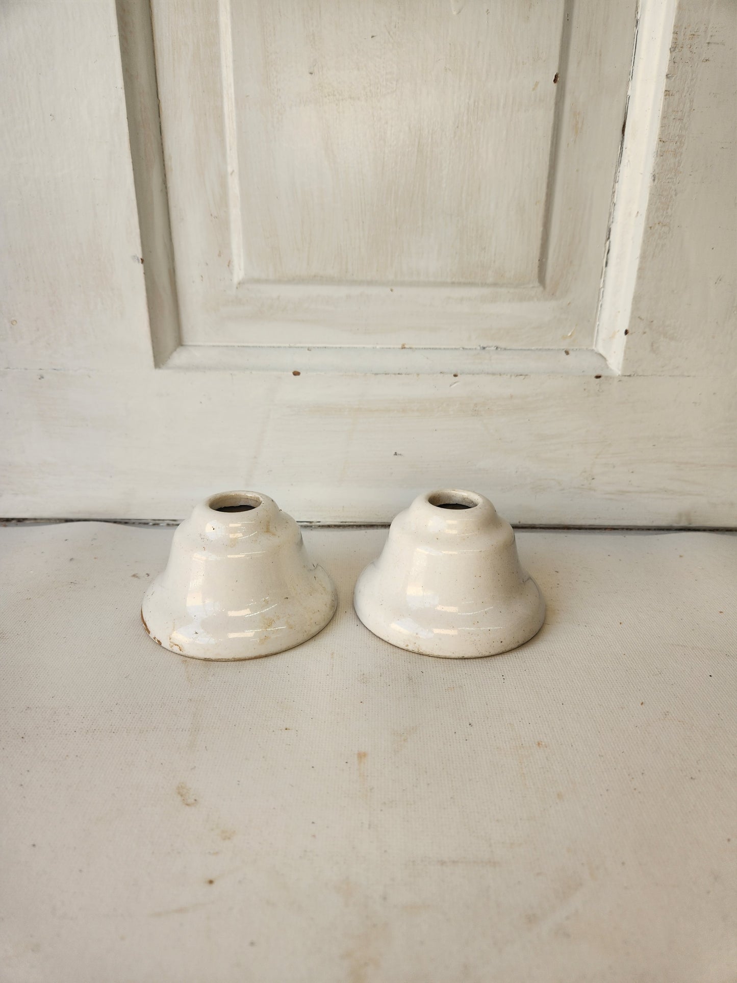Antique Porcelain Plumbing Escutcheons, Vintage White Ceramic Pipe Escutcheons 113003