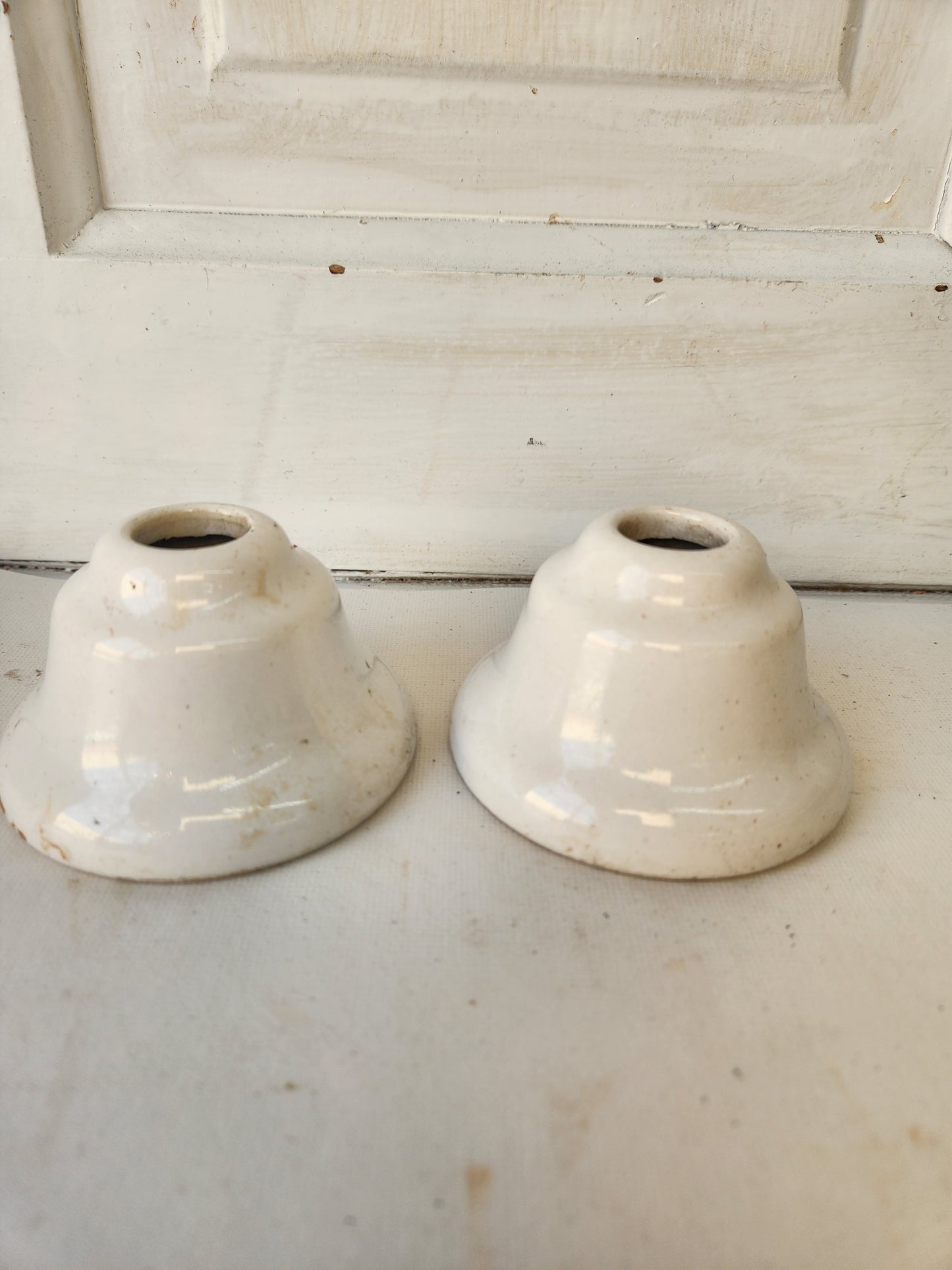 Antique Porcelain Plumbing Escutcheons, Vintage White Ceramic Pipe Escutcheons 113003