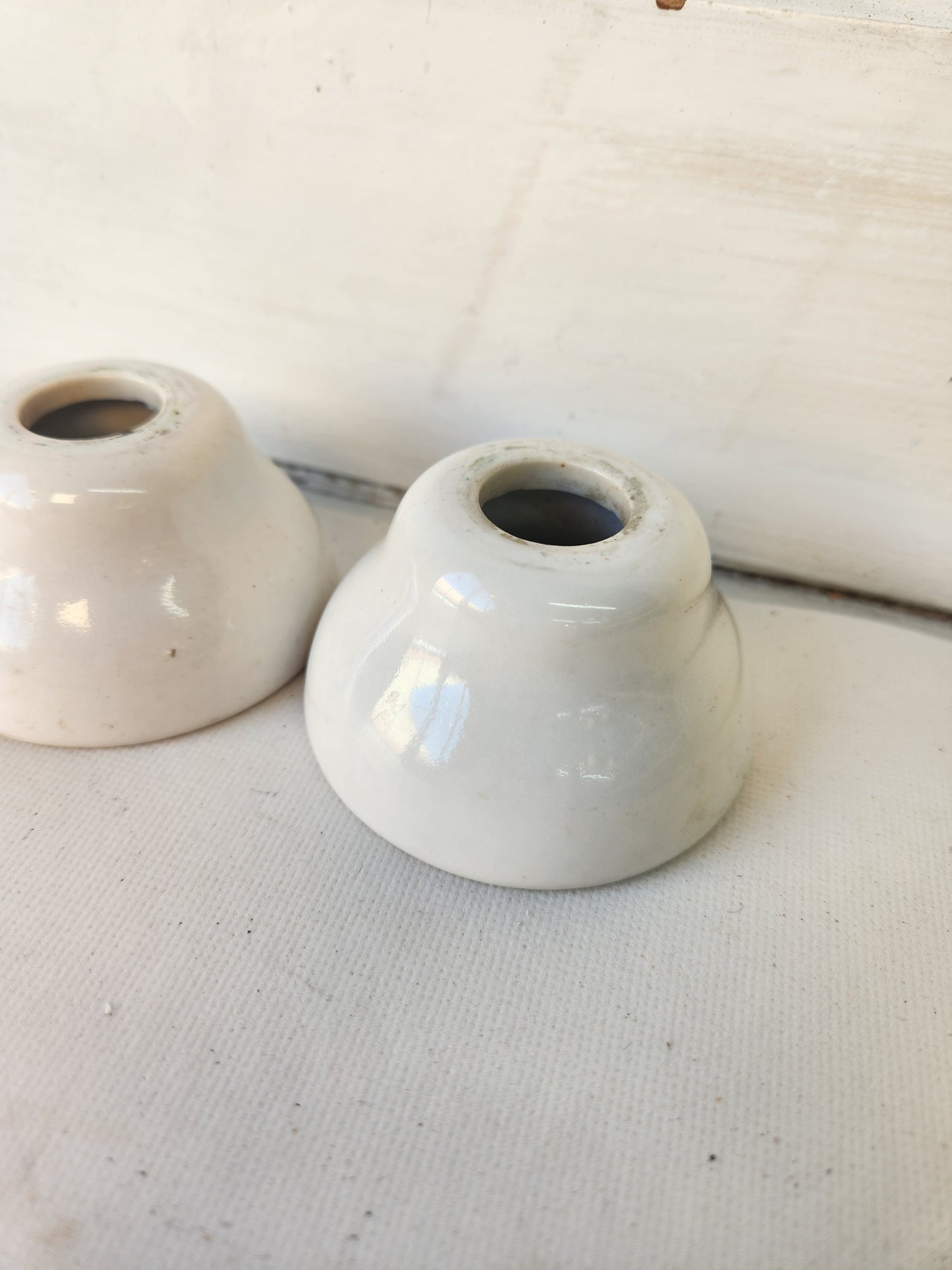 Antique Porcelain Plumbing Escutcheons, Vintage White Ceramic Pipe Escutcheons 113004
