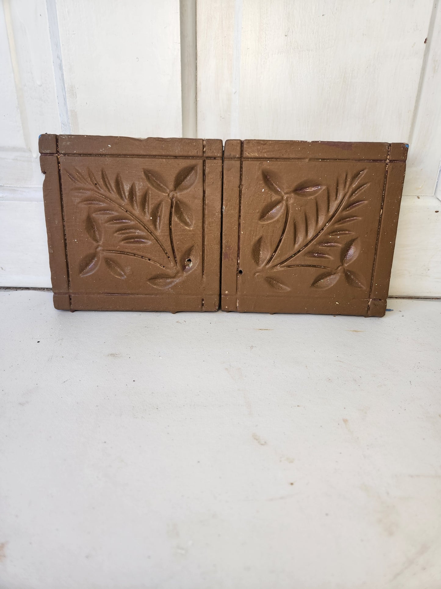 Pair of Antique Spoon Carved Rosette Trim Blocks, Victorian Corner Blocks 113005