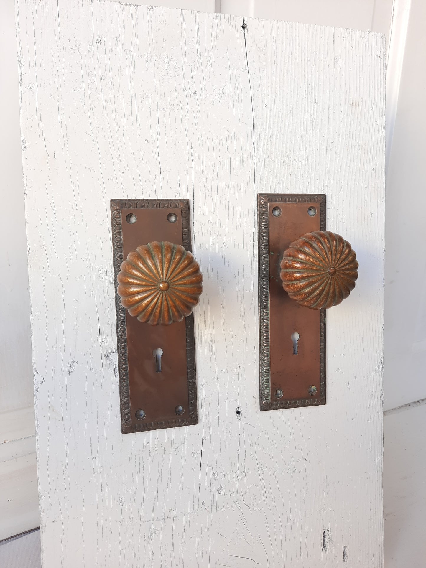 Solid Bronze Door Hardware Set with Scalloped Knobs and Plates 120701