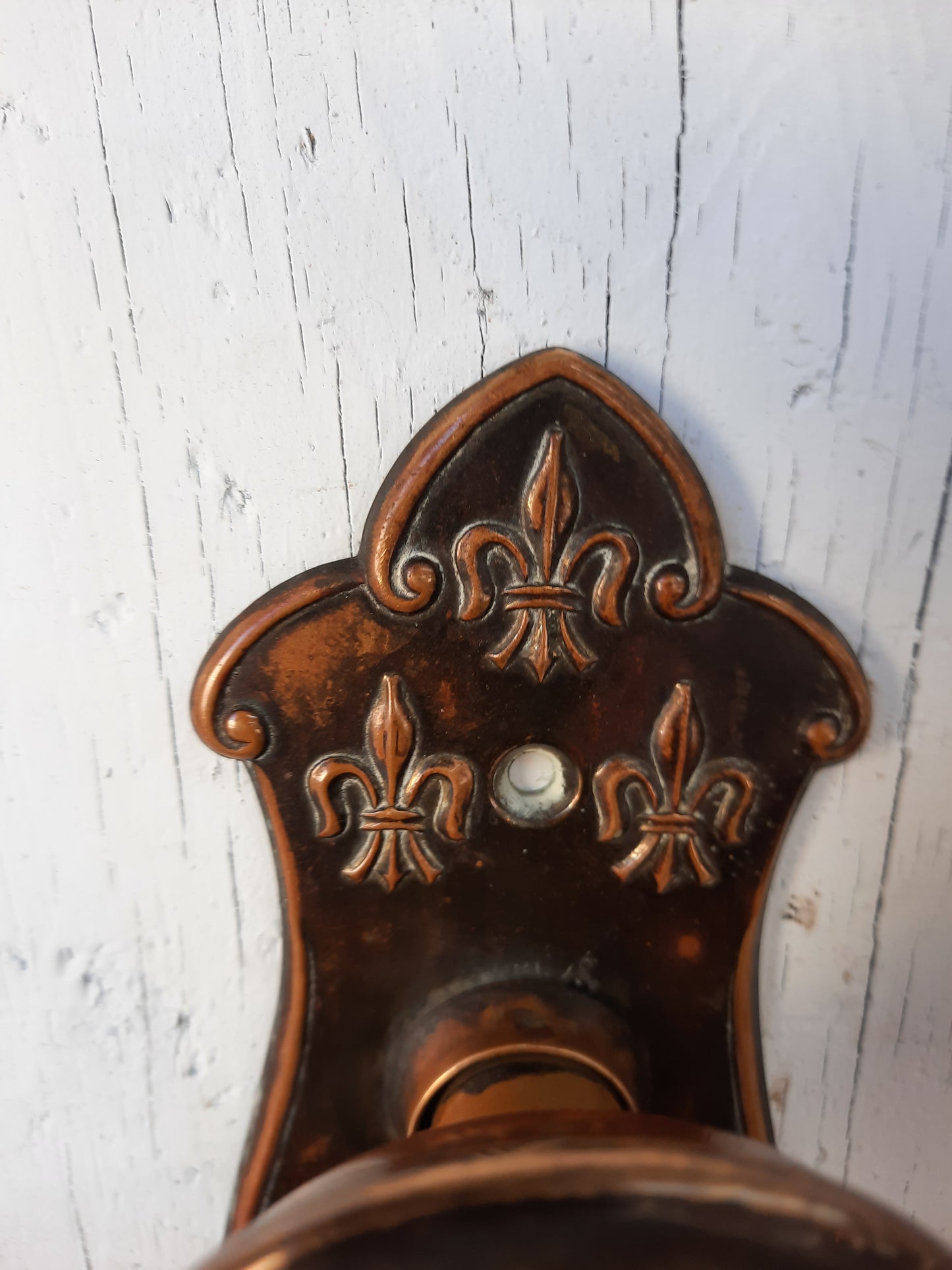 Fleur de Lis Door Hardware Set by Lockwood, Victorian Era French Design Doorknob and Plates 120702