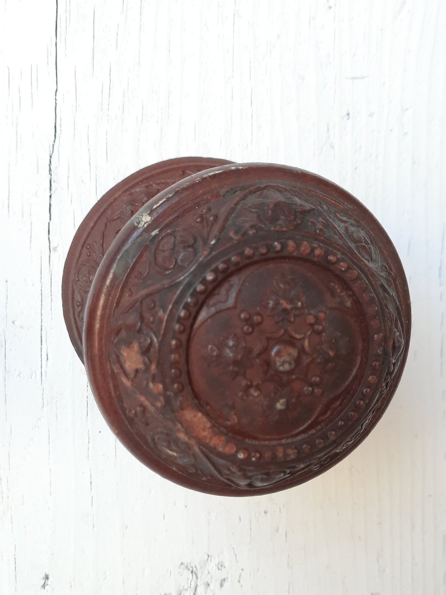 Antique Composite Doorknob and Rosette Set, Victorian Era Hemacite Door Knob Pairs, 120802