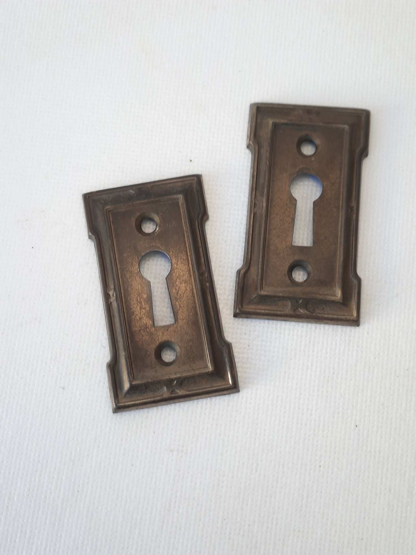 Antique Brass Pair of Keyhole Covers, Ornate Key Hole Escutcheon Plates 121501