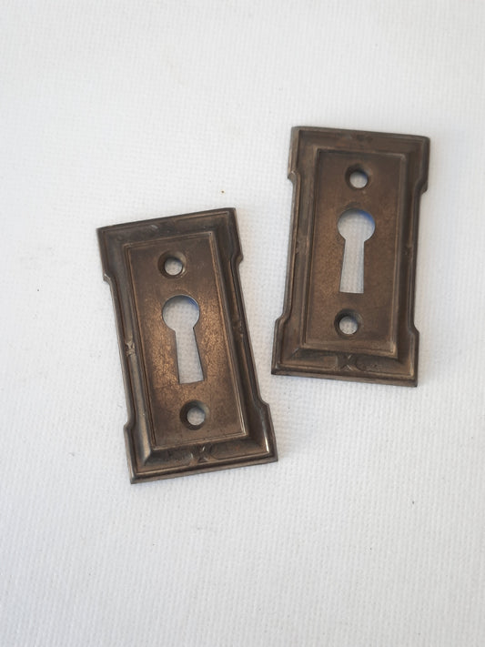 Antique Brass Pair of Keyhole Covers, Ornate Key Hole Escutcheon Plates 121501