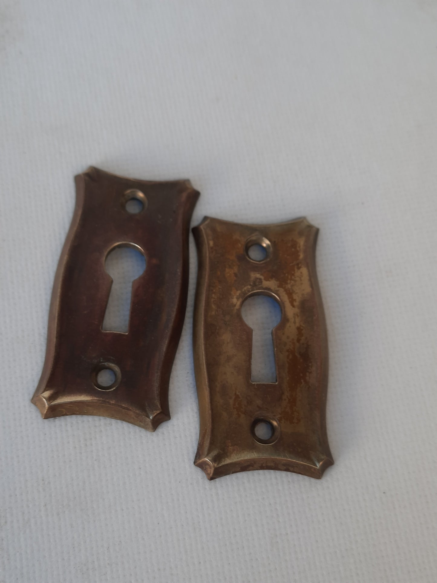 Antique Brass Pair of Keyhole Covers, Ornate Key Hole Escutcheon Plates 121502