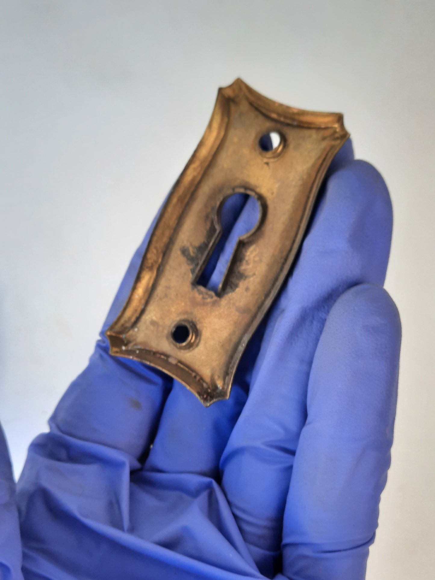 Antique Brass Pair of Keyhole Covers, Ornate Key Hole Escutcheon Plates 121502