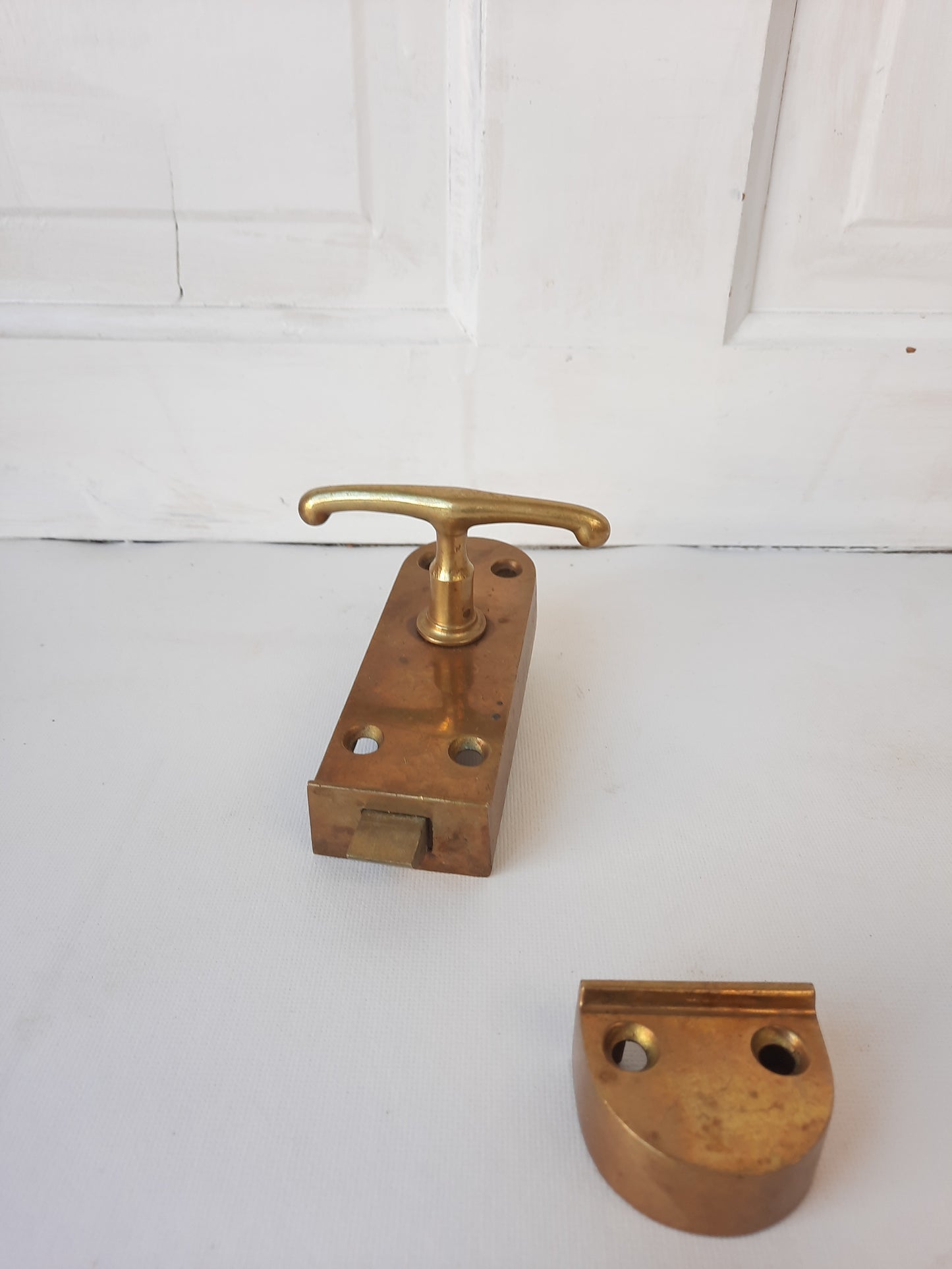 Vintage Brass Interior Style Rim Lock with T Handle, Surface Mount Brass Door Lock 121107