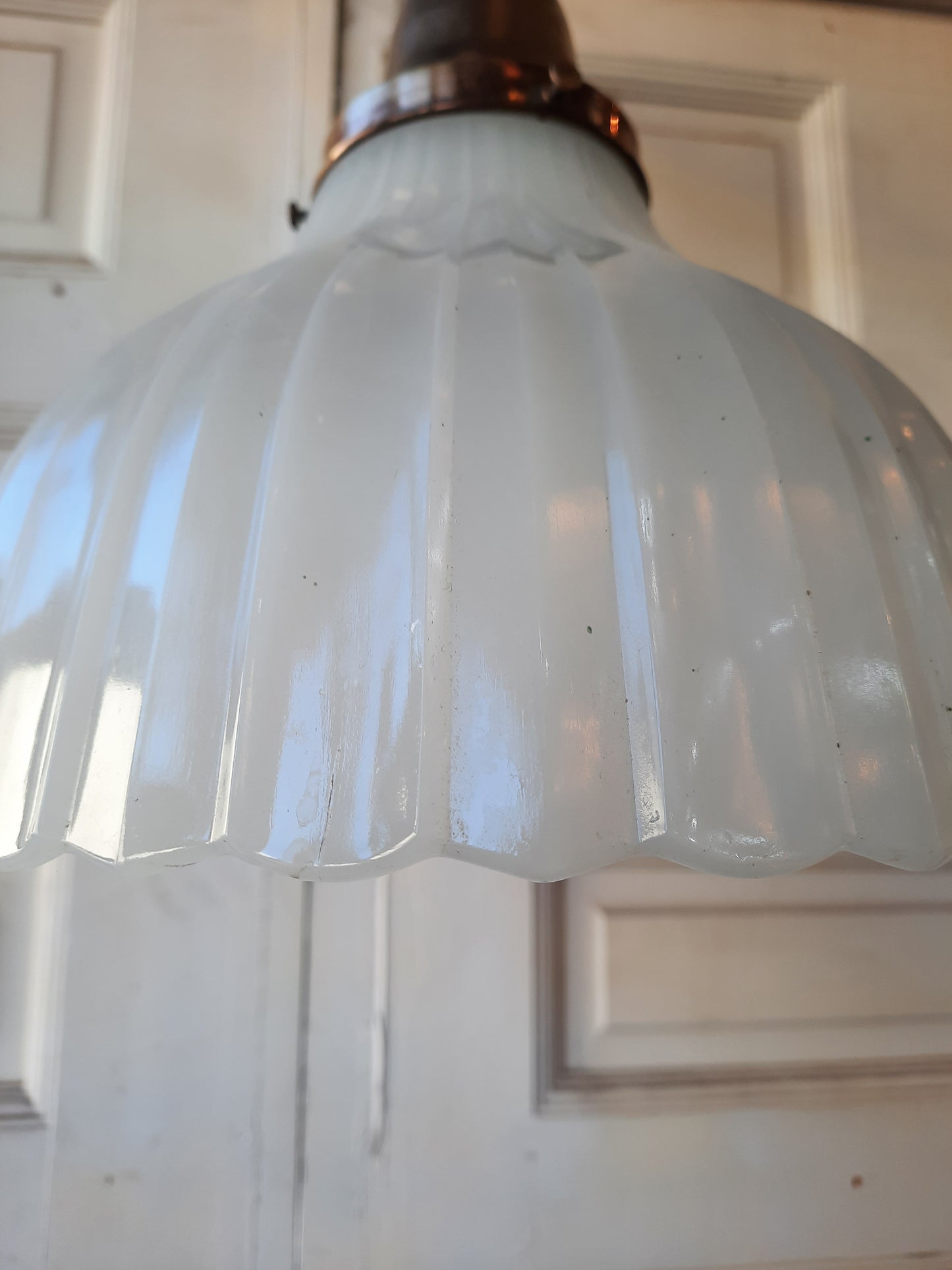 Antique Tulip Shade Pendant Light, Hanging Vintage Light with White Glass Shade with Fluted Edges 121201