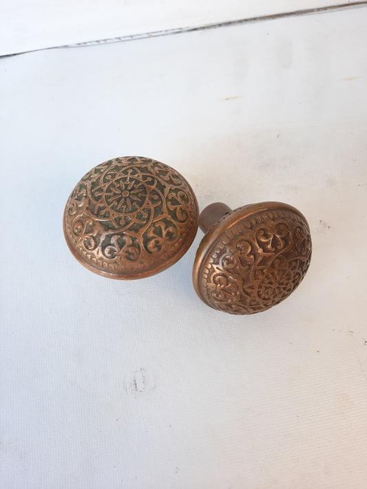 1880s Pair of Solid Bronze Eastlake Doorknobs, Victorian Eastlake Bronze Door Knob Set 121407