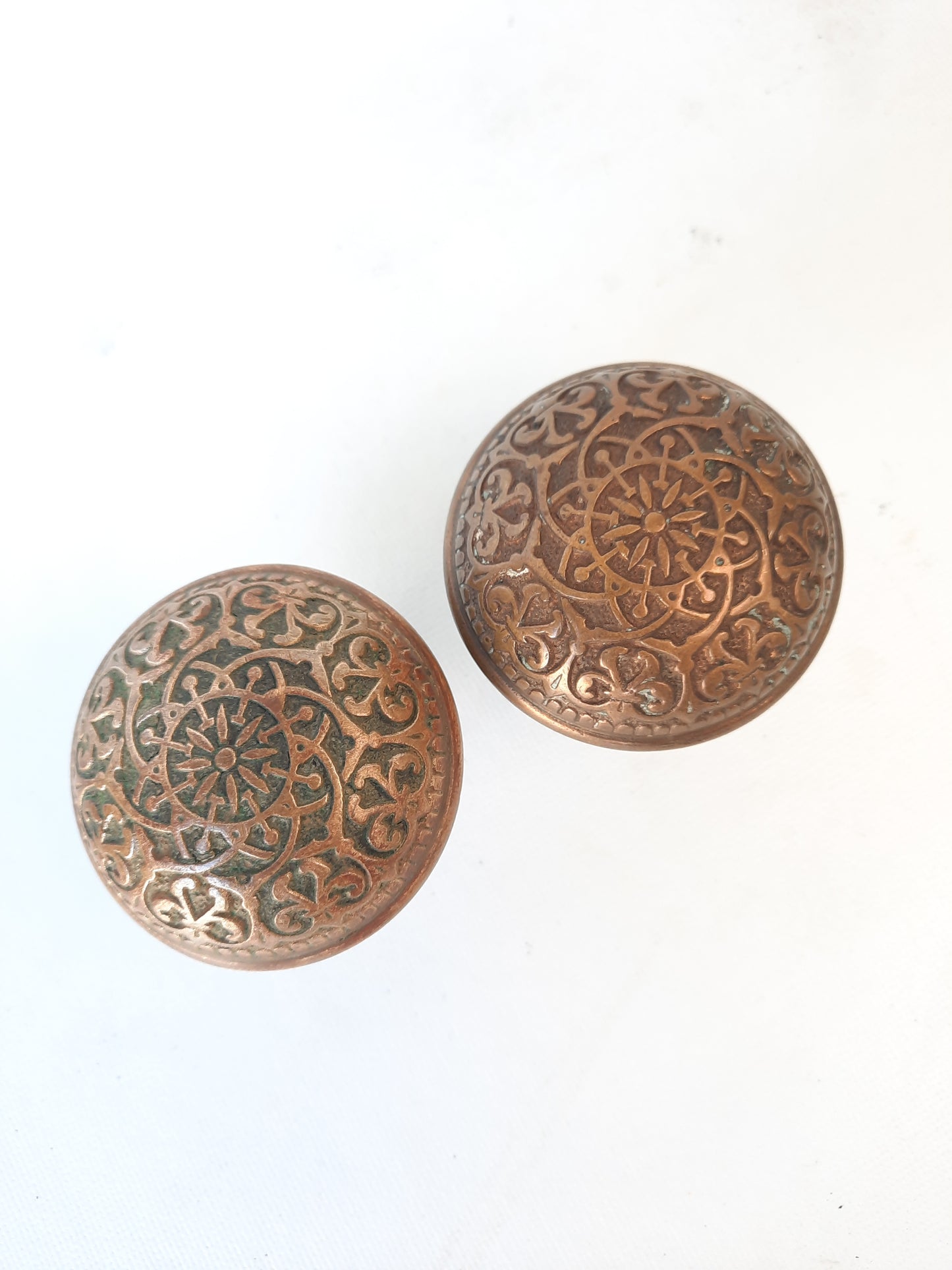 1880s Pair of Solid Bronze Eastlake Doorknobs, Victorian Eastlake Bronze Door Knob Set 121407