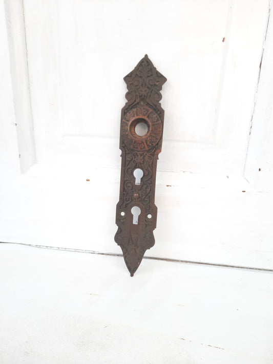 Antique Bronze Exterior Door Plate, Antique Door Plate Double Keyhole Backplate 121601